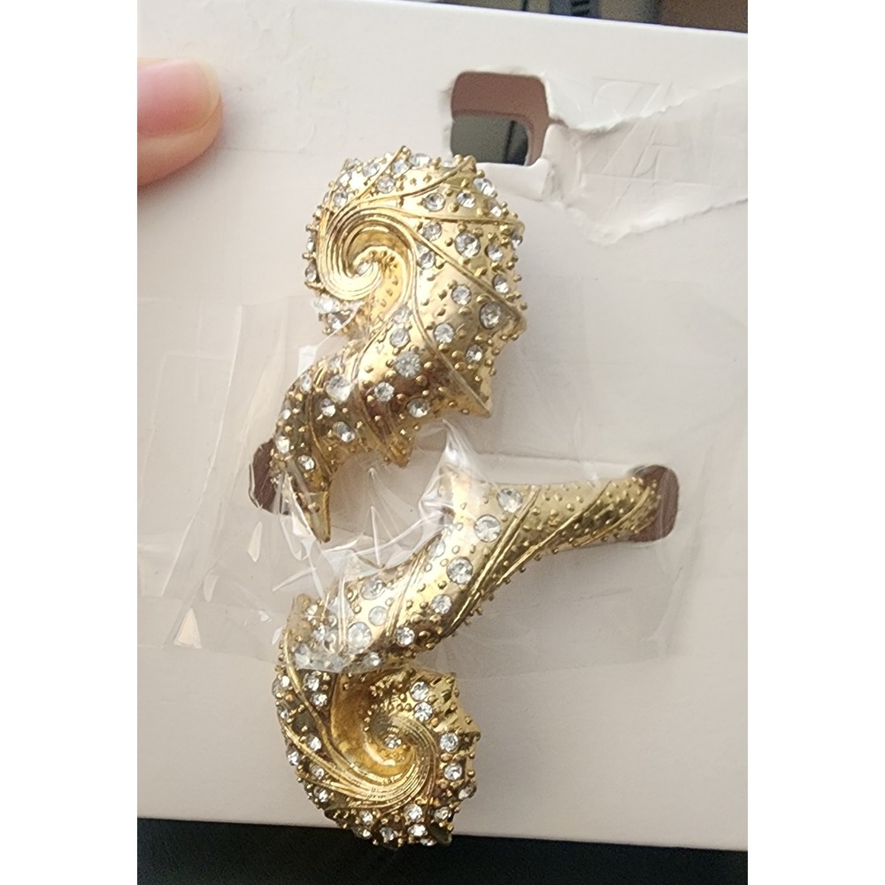 Zara Gold Seashell Rhinestone Cuff Bracelet Nautical Shell Statement Jewelry M